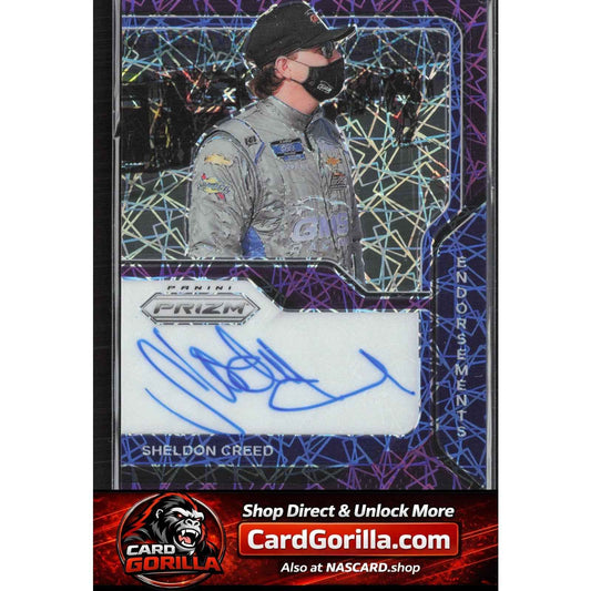 2021 Panini Prizm #E-SC Sheldon Creed Endorsements Purple Velocity #/99