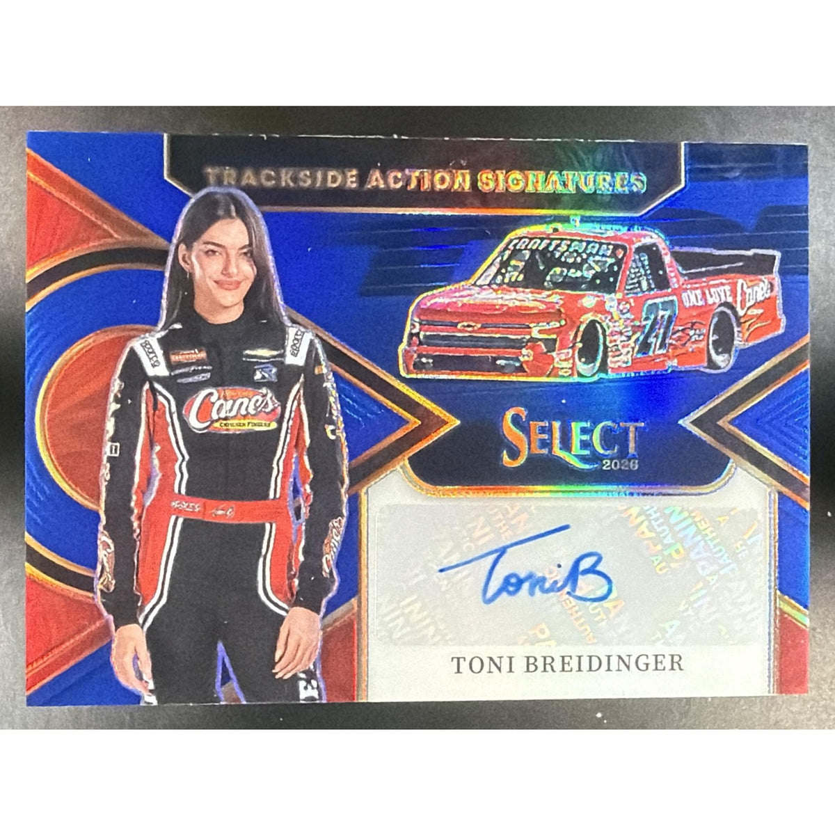 2026 Select NASCAR Toni Breidinger Trackside Action Signatures Blue Prizms /99