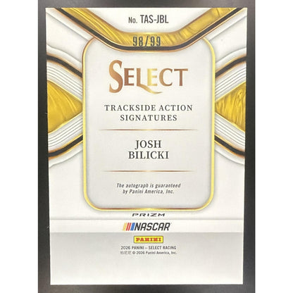 2026 Panini Select Josh Bilicki Trackside Action Signatures Blue Prizms /99