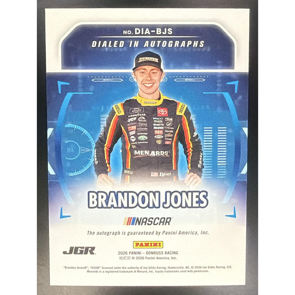 2026 Panini Donruss NASCAR Racing Brandon Jones #8 Dialed In Auto Blue Ice