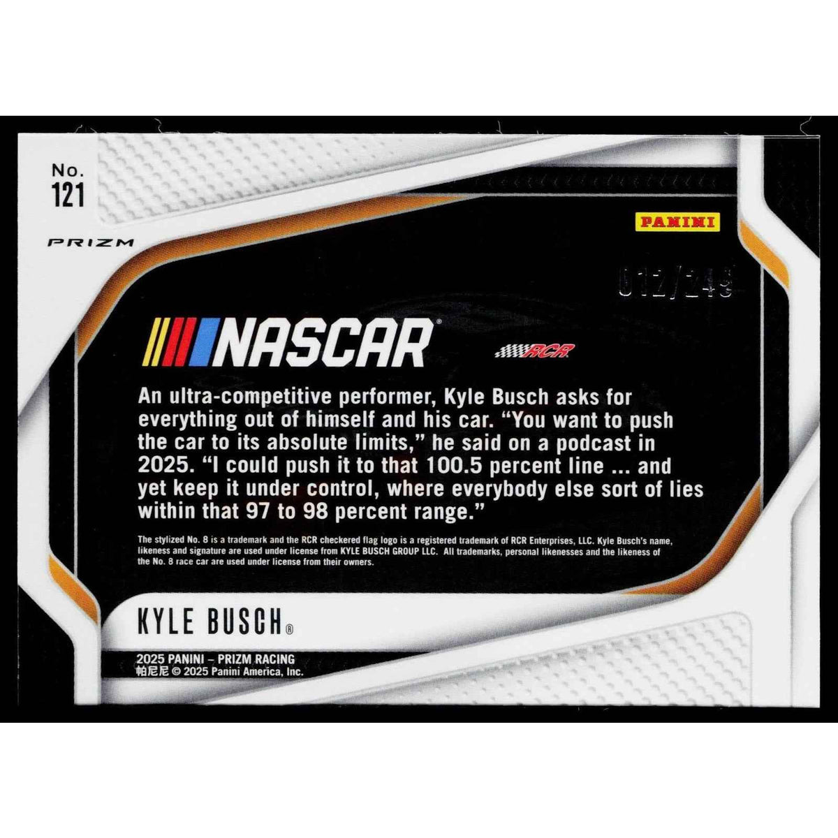 2025 Panini Prizm #121 Kyle Busch Red #/249