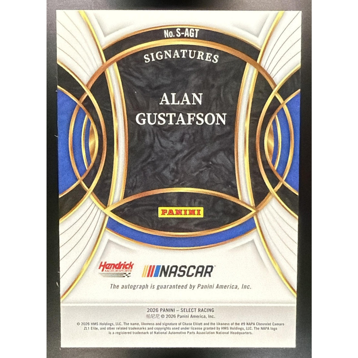 2026 Panini Select NASCAR Alan Gustafson #S-AGT Signatures Auto