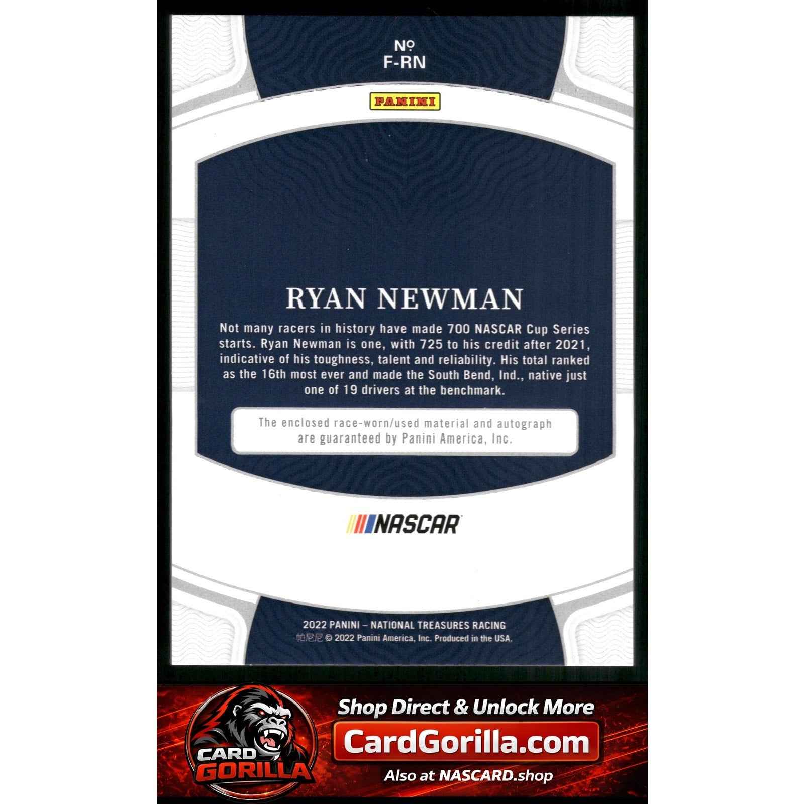 2022 Panini National Treasures #F-RN Ryan Newman Firesuit Signatures Silver #/25