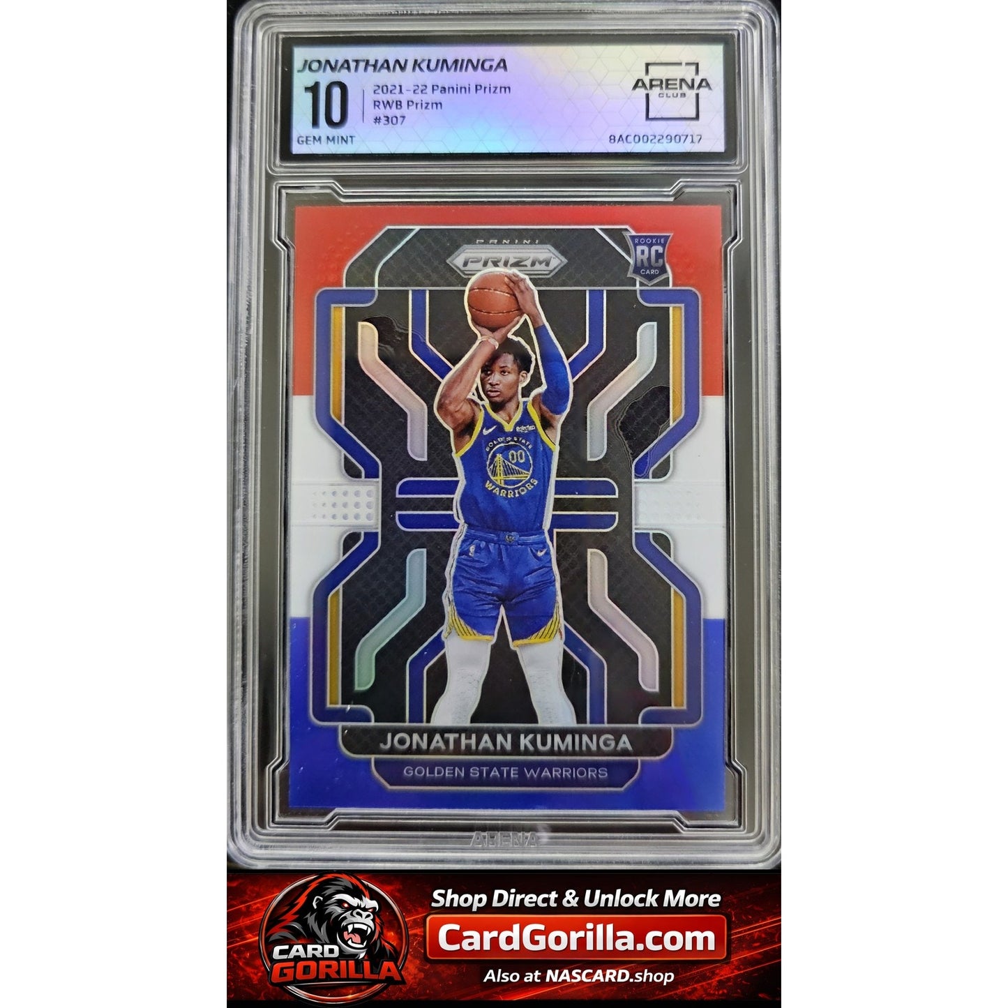 2021-22 Panini Prizm Jonathan Kuminga Red White and Blue Arena Club 10