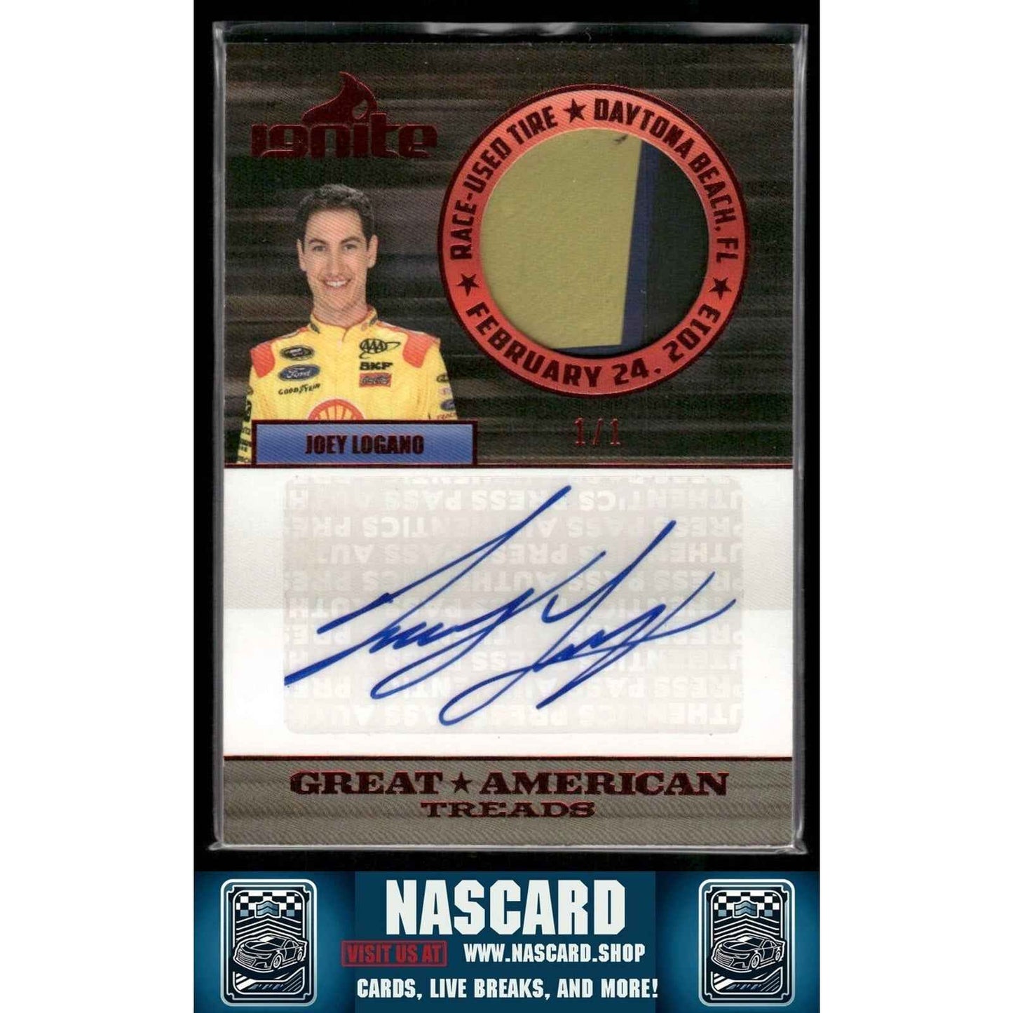 2013 Press Pass Great American Treads Ignite Red Joey Logano 1/1 - NASCARD.shop
