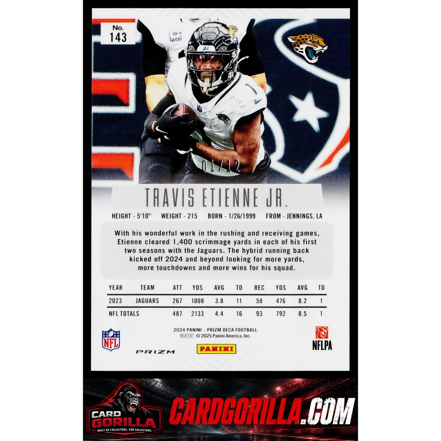 2024 Panini Prizm Deca #143 Travis Etienne Jr. Green Shimmer Prizms #01/12