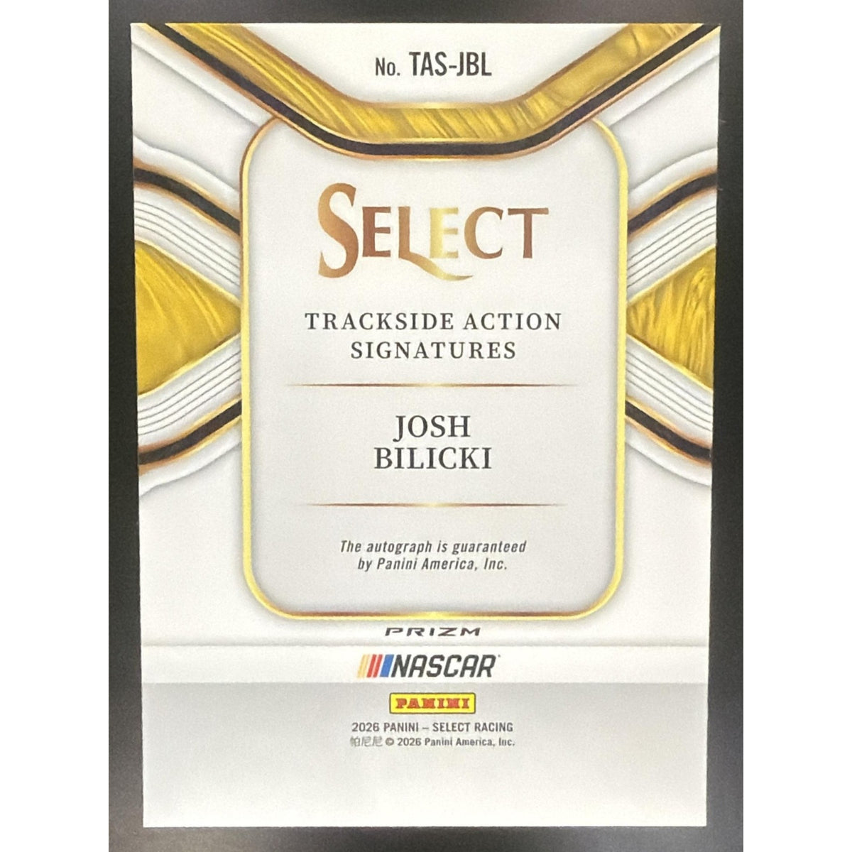 2026 Panini Select NASCAR Josh Bilicki Trackside Action Signatures Ice Prizms