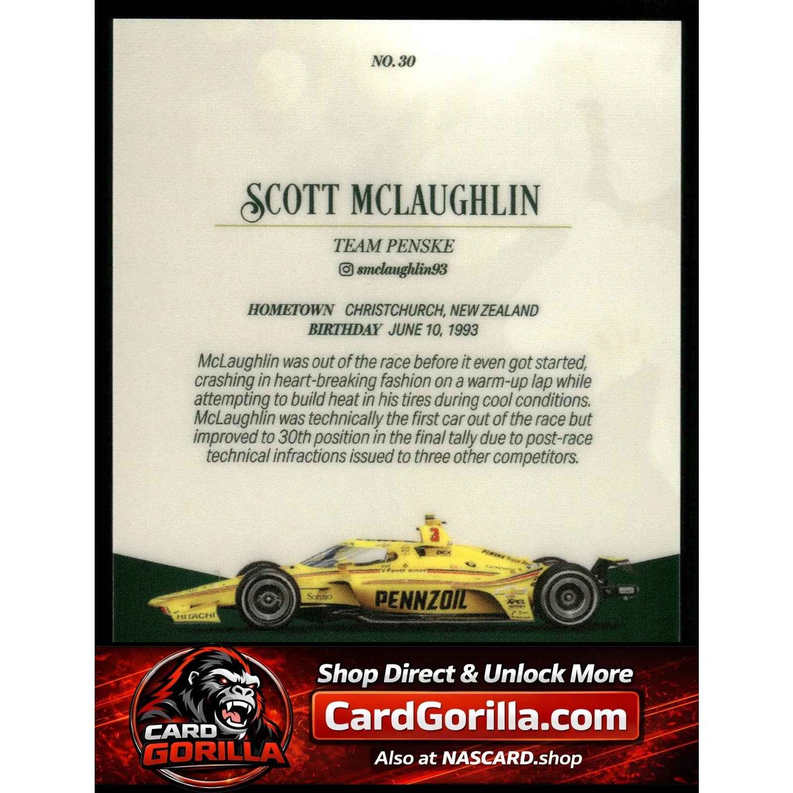 2025 Parkside Indy 500 Pacific #30 Scott McLaughlin Red V2