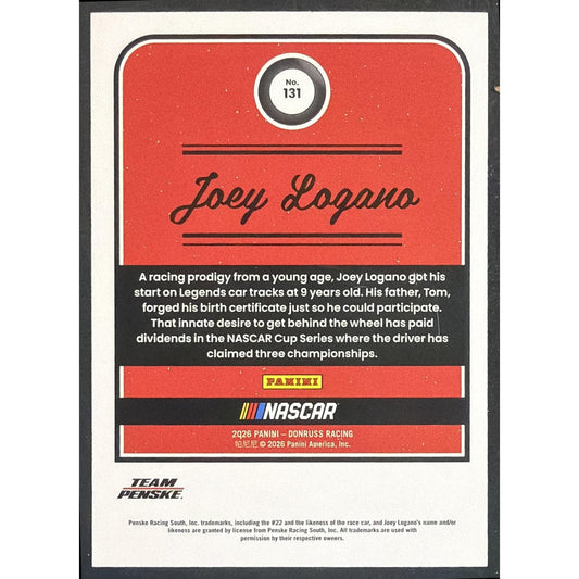 2026 Panini Donruss NASCAR Racing Joey Logano #131 Retro Numbers /22
