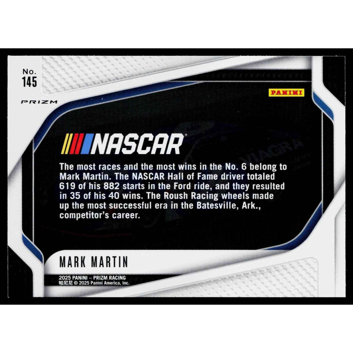 2025 Panini Prizm #145 Mark Martin White Sparkle