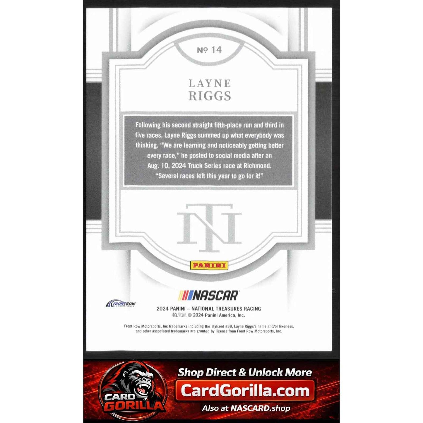 2024 Panini National Treasures #14 Layne Riggs #/49