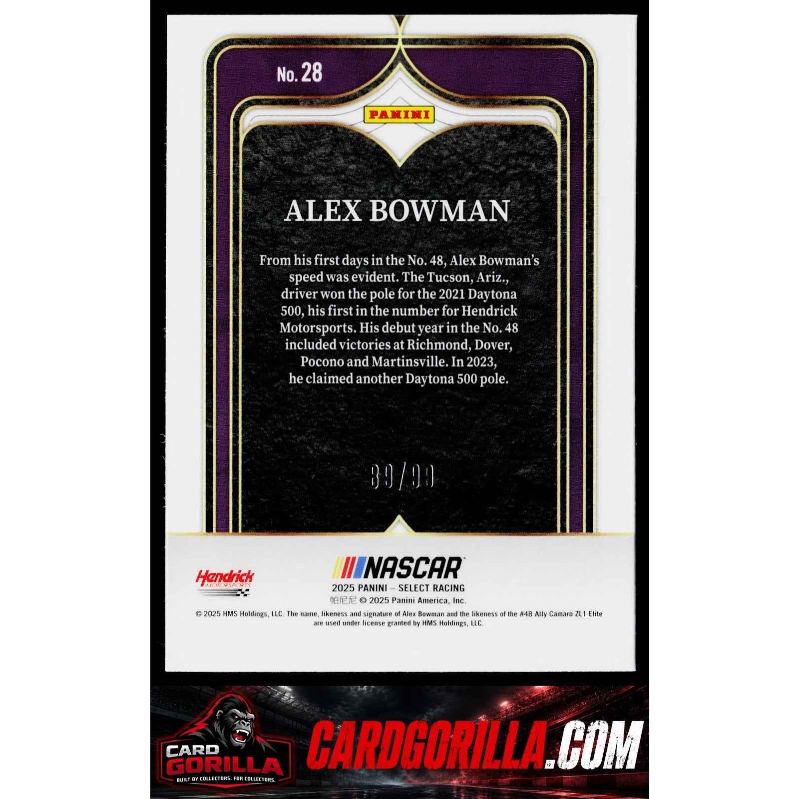 2025 Panini Select #28 Alex Bowman Select Numbers Red Prizms #/99