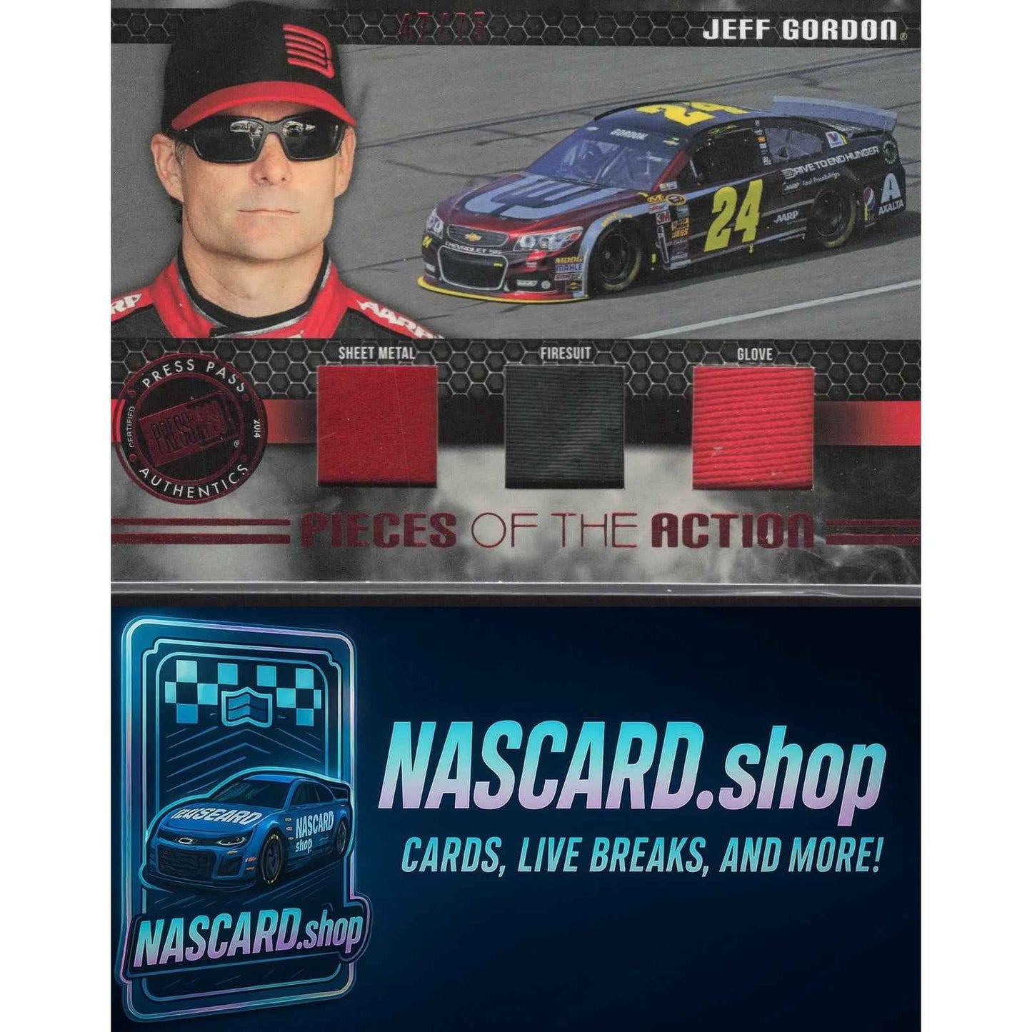 2012 Press Pass Redline #PA-JG Jeff Gordon Pieces of the Action Red #/75