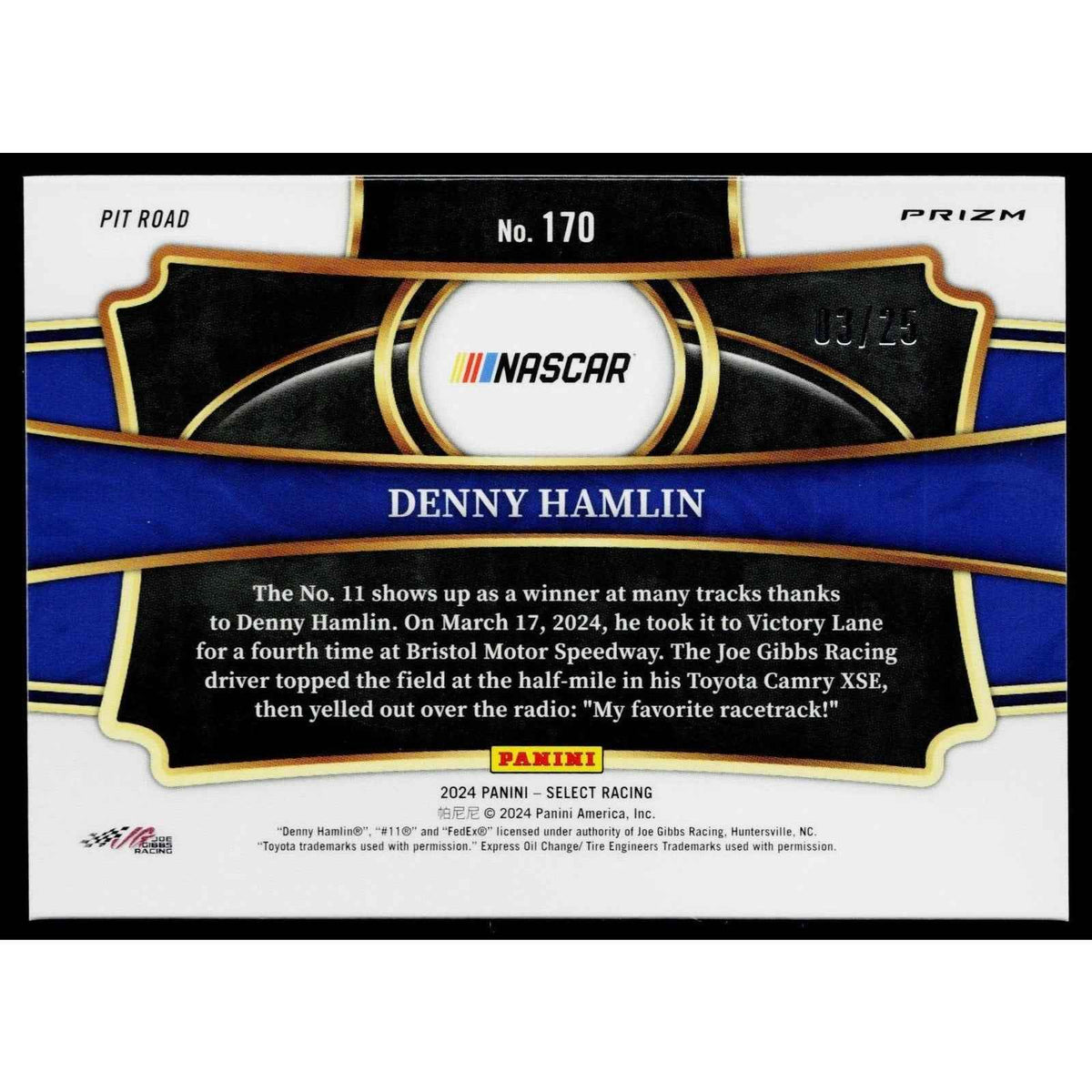 2024 Panini Select #170 Denny Hamlin Tie-Dye Prizms #/25