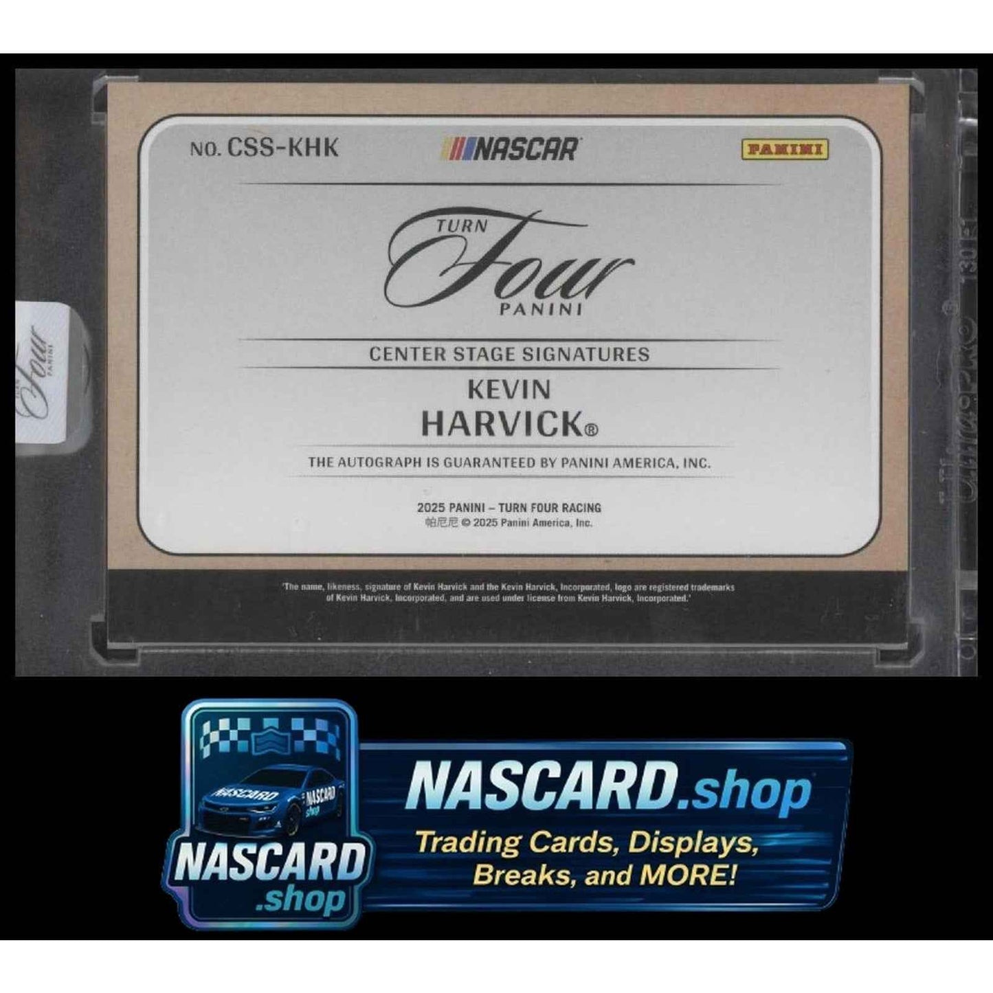 2025 Panini Turn Four #CSS-KHK Kevin Harvick Center Stage Signatures #/49