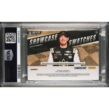 2023 Panini Prime Showcase Swatches Kyle Busch M&M Patch Platinum Blue 1/1 PSA 8