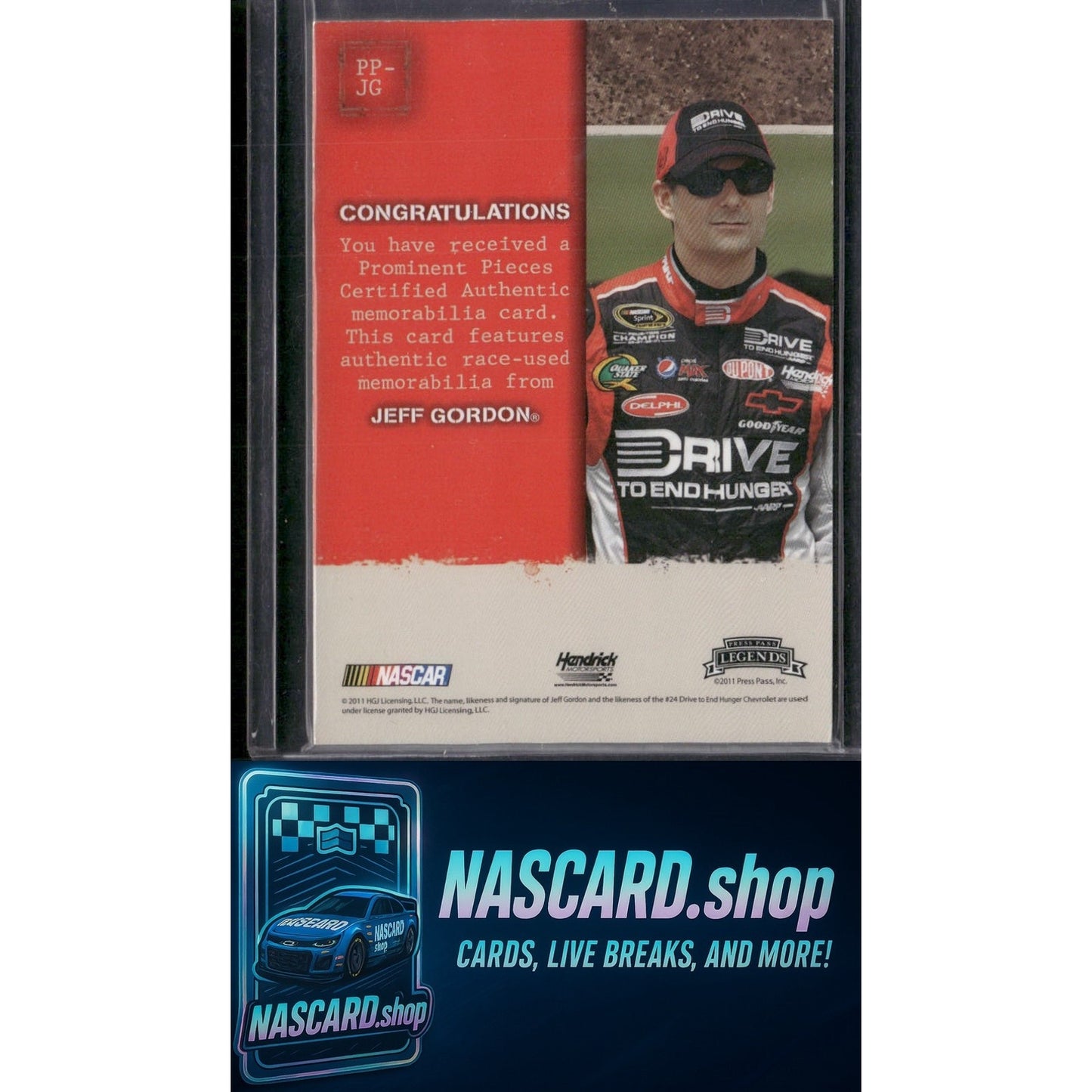 2011 Press Pass Legends #PP-JG Jeff Gordon Prominent Pieces Purple #/15 - Card Gorilla
