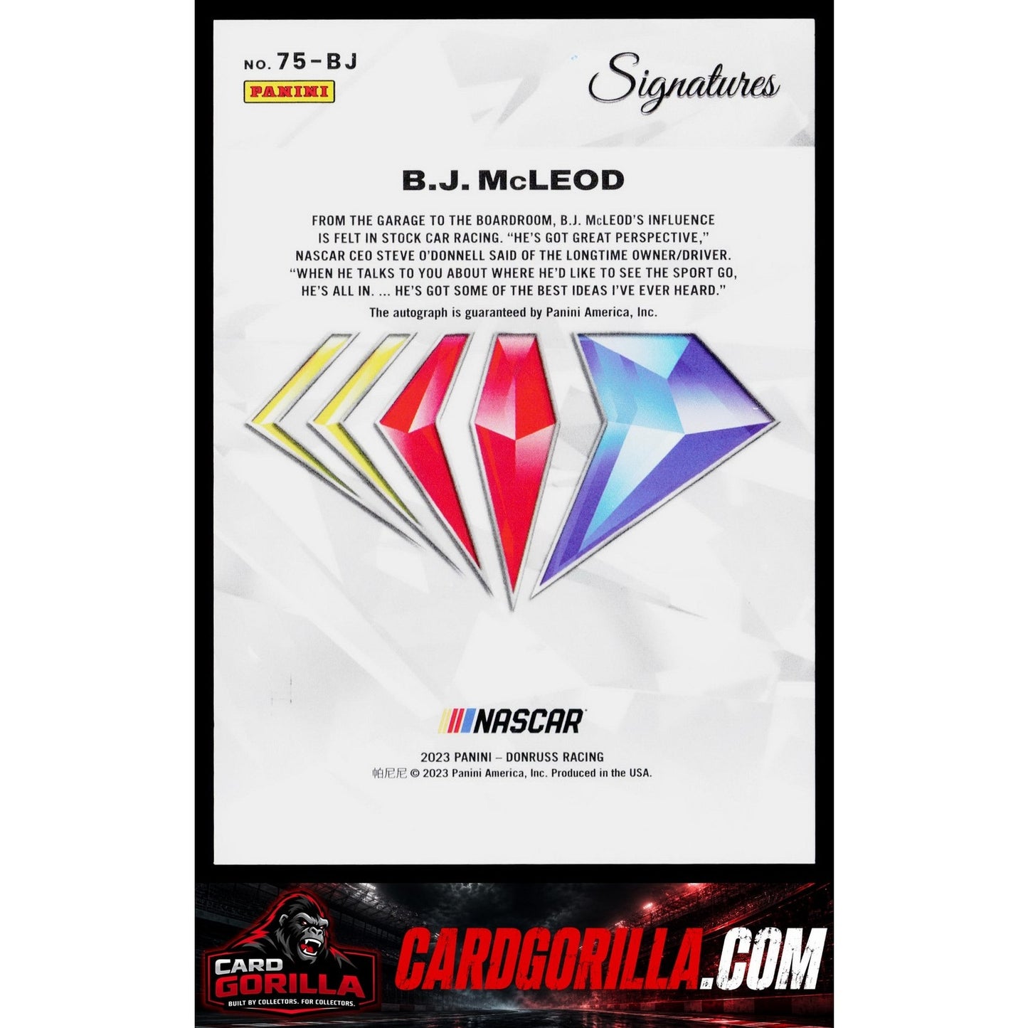 2023 Panini Prizm B.J. McLeod NASCAR 75th Anniversary Signatures Holo #01/75