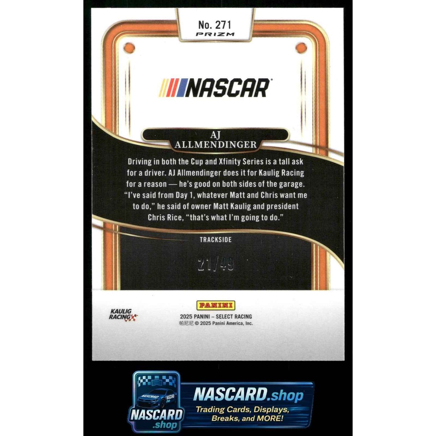 2025 Panini Select #271 AJ Allmendinger Black and Blue Prizms #/49