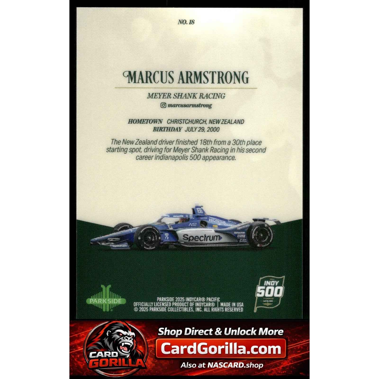 2025 Parkside Indy 500 Pacific #18 Marcus Armstrong