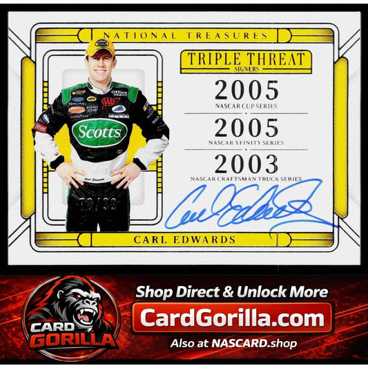 2025 Panini National Treasures #TTS-CES Carl Edwards Triple Threat Signers #/99