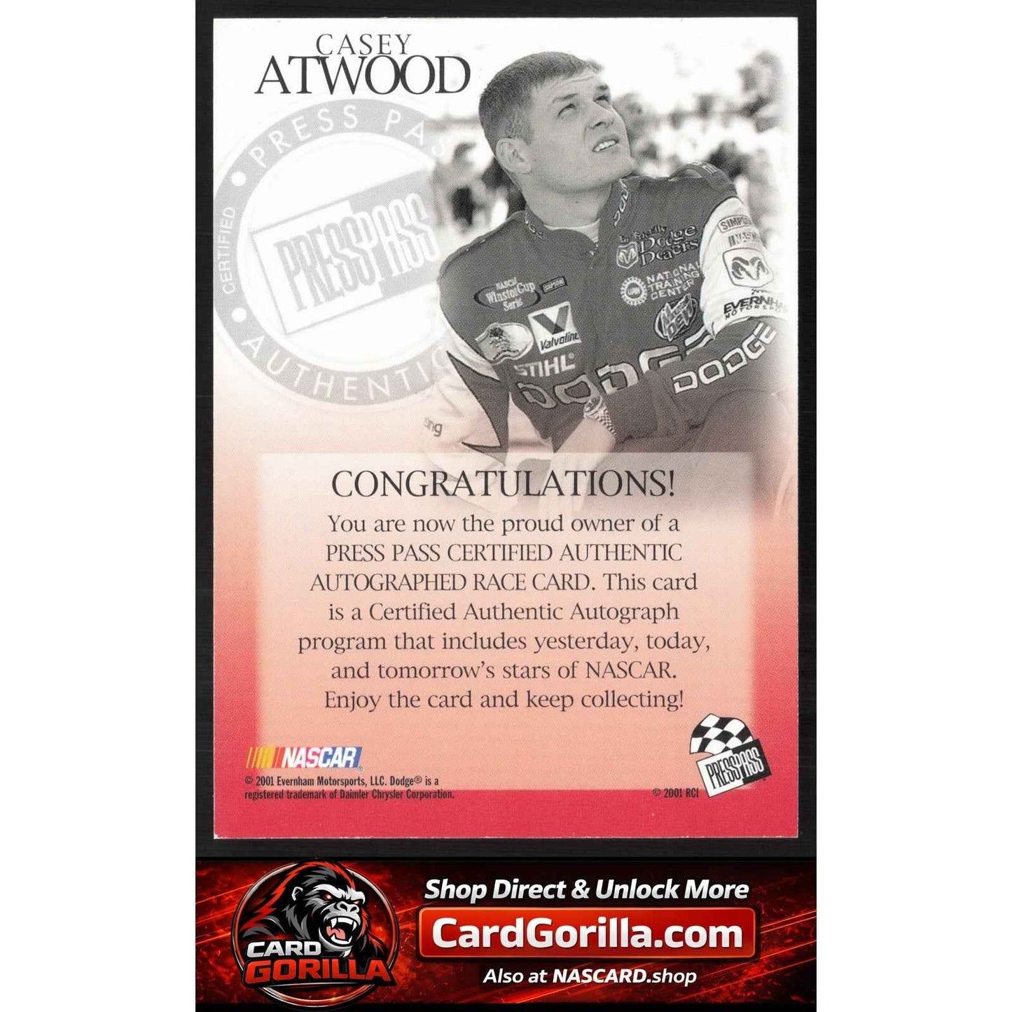 2002 Press Pass #NNO Casey Atwood Autographs