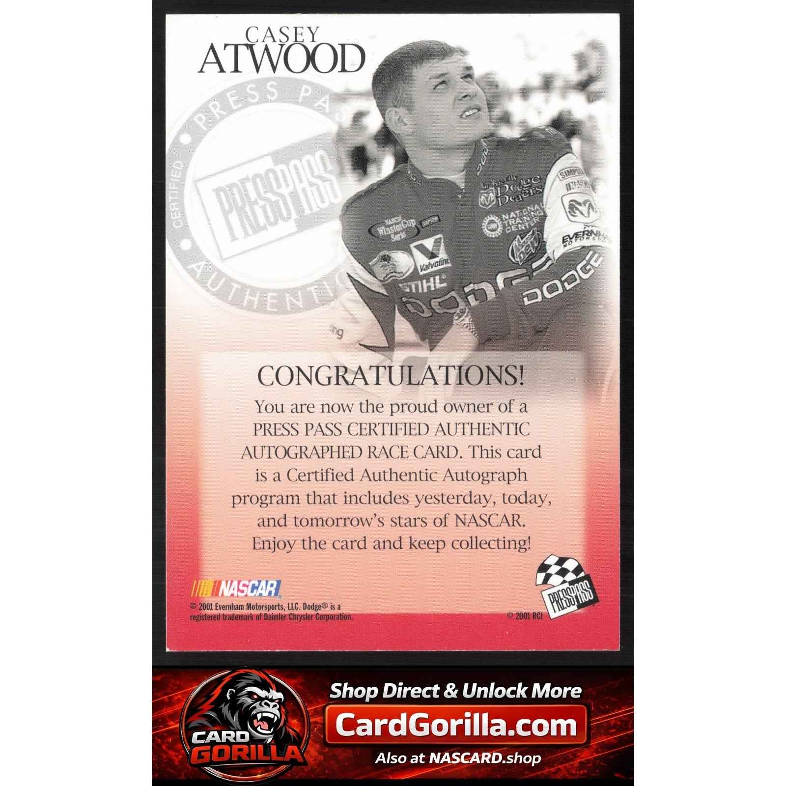 2002 Press Pass #NNO Casey Atwood Autographs