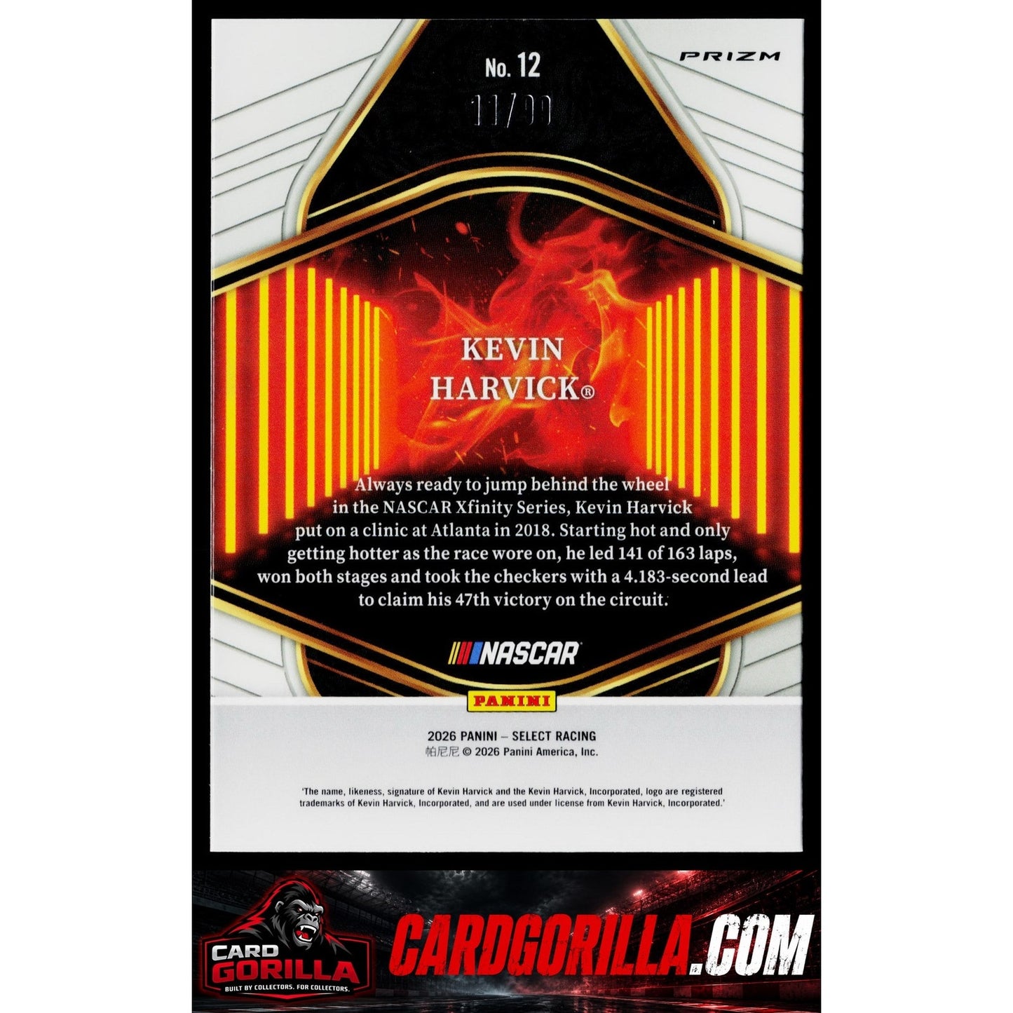 2026 Panini Select #12 Kevin Harvick En Fuego Red Prizms #/99