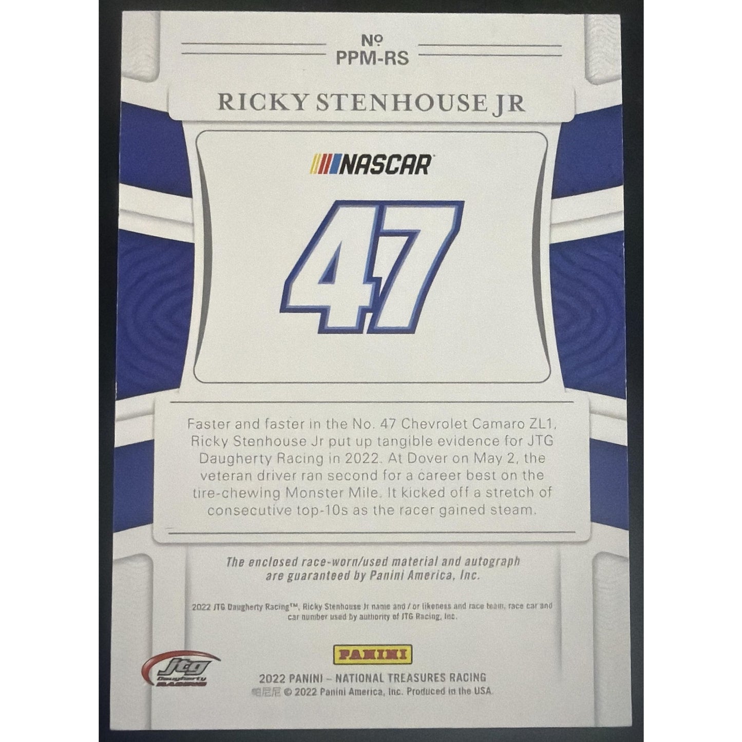 2022 Panini National Treasures Ricky Stenhouse Jr Premium Patches Midnight /5