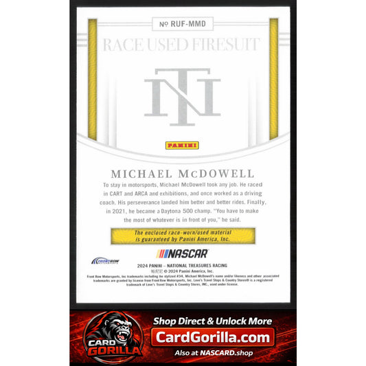 2024 Panini National Treasures Michael McDowell Race Used Firesuit Blue #/75