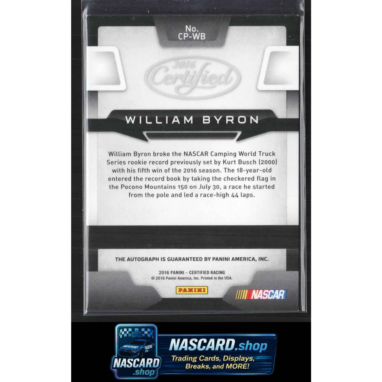 2016 Certified William Byron Certified Potential Signatures Mirror Red #/40 RC