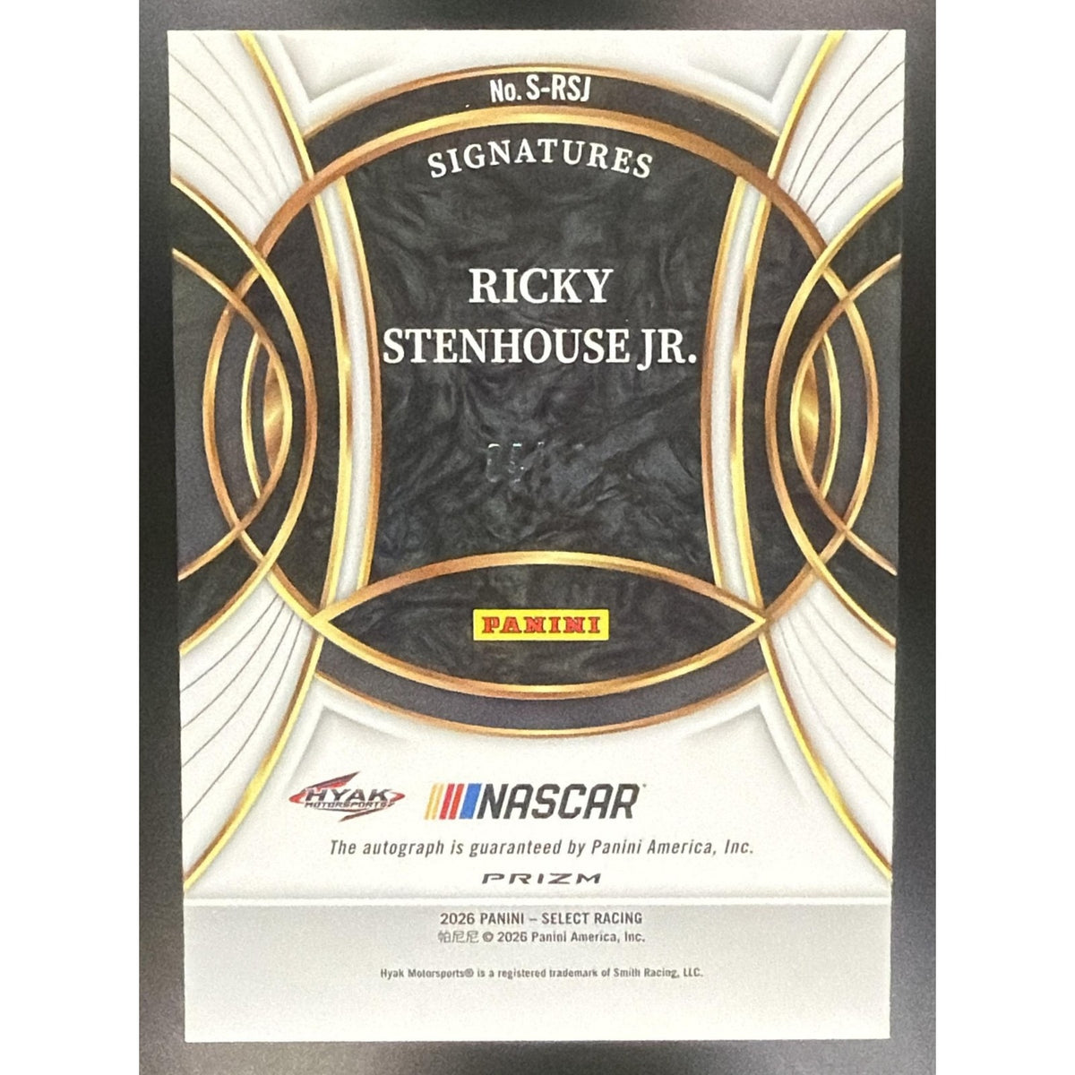 2026 Panini Select NASCAR Ricky Stenhouse Jr. #S-RSJ Signatures Blue Prizms /99