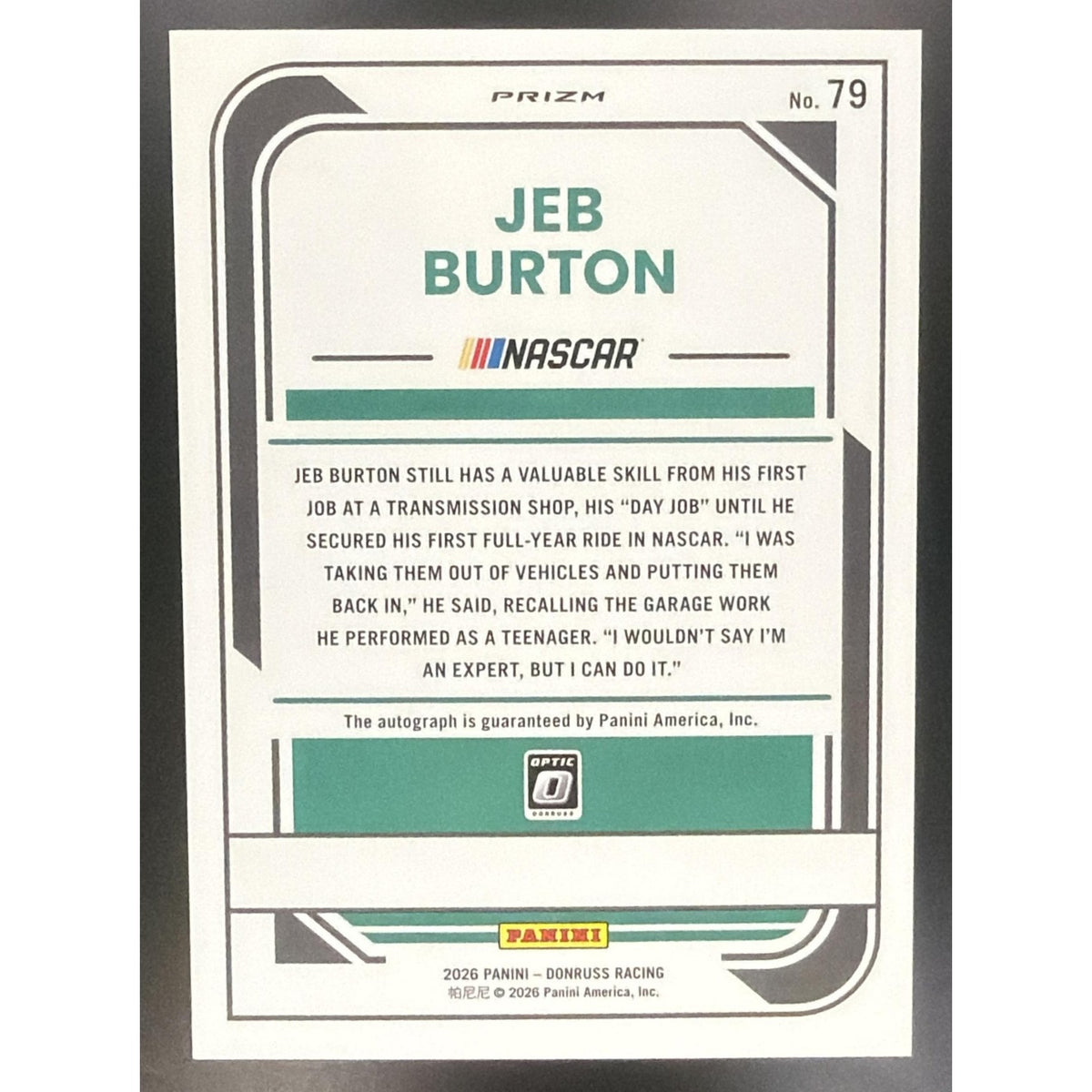2026 Panini Donruss NASCAR Racing Jeb Burton Optic Signatures Orange Velocity