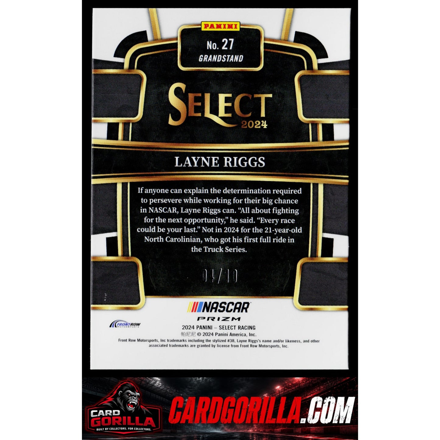 2024 Panini Select #27 Layne Riggs Gold Prizms #/10 RC
