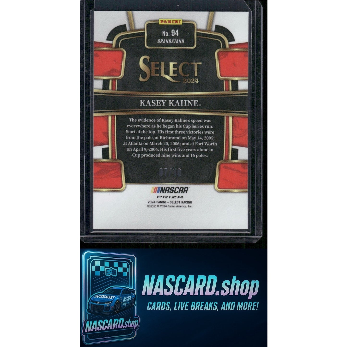 2024 Panini Select #94 Kasey Kahne Gold Prizms #/10