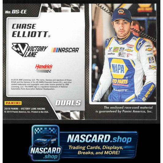 2019 Panini Victory Lane #DS-CE Chase Elliott Dual Swatches Gold #/99