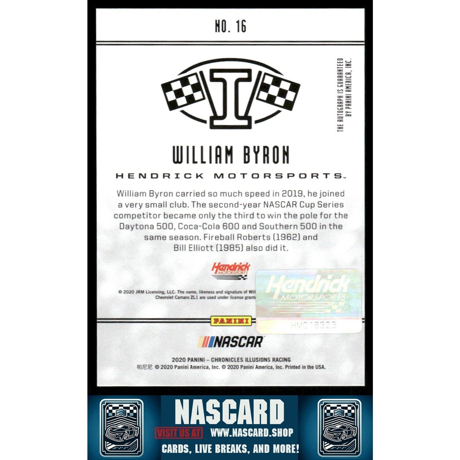 2020 Panini Chronicles #16 William Byron Illusions Autographs Black 1/1 - NASCARD.shop