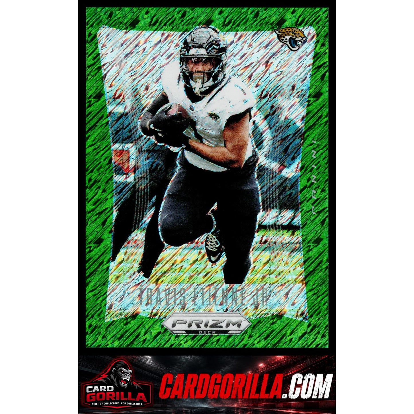 2024 Panini Prizm Deca #143 Travis Etienne Jr. Green Shimmer Prizms #01/12