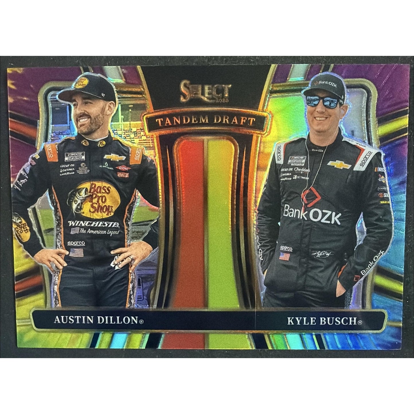 2025 Panini Select Austin Dillon Kyle Busch #8 Tandem Draft Tie-Dye Prizm 13/25