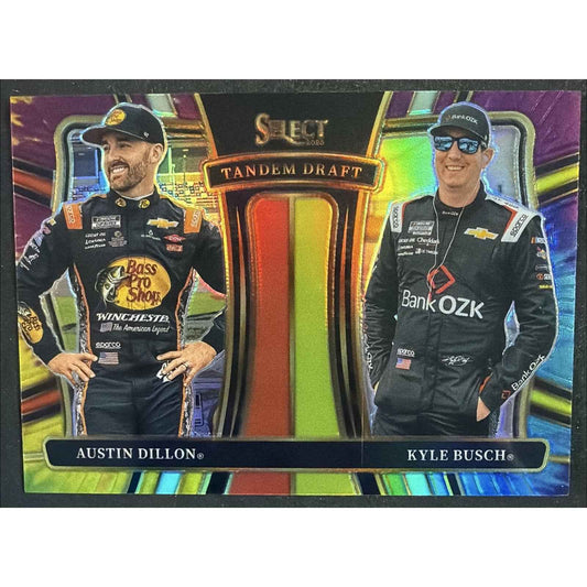 2025 Panini Select Austin Dillon Kyle Busch #8 Tandem Draft Tie-Dye Prizm 13/25