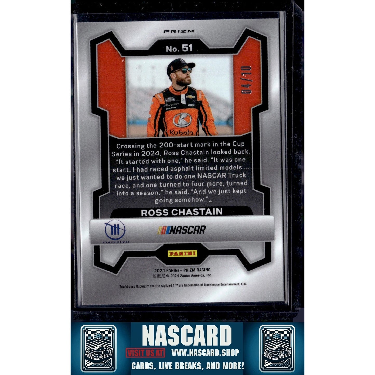 2024 Panini Prizm #51 Ross Chastain Blue Shimmer #/10 - NASCARD.shop