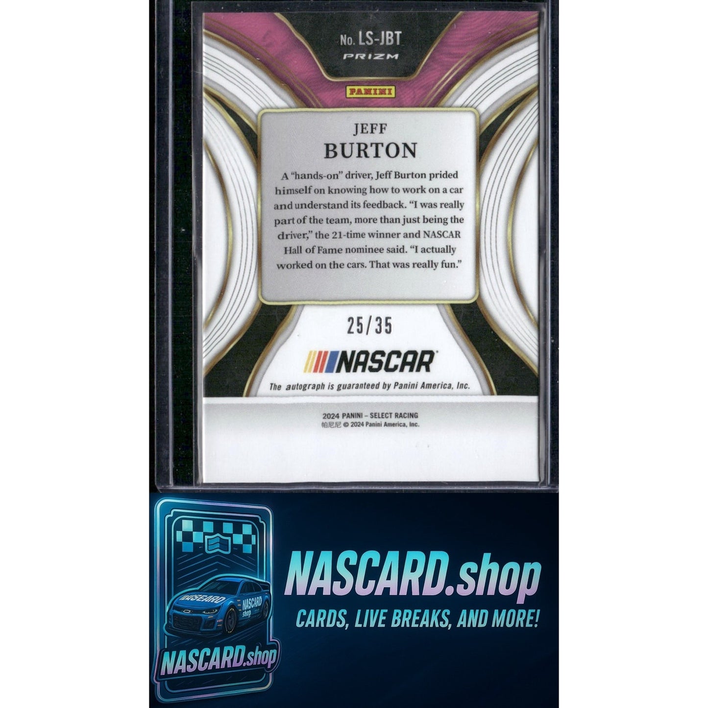 2024 Panini Select #LS-JBT Jeff Burton Legendary Signatures Purple Prizms #/35 - Card Gorilla