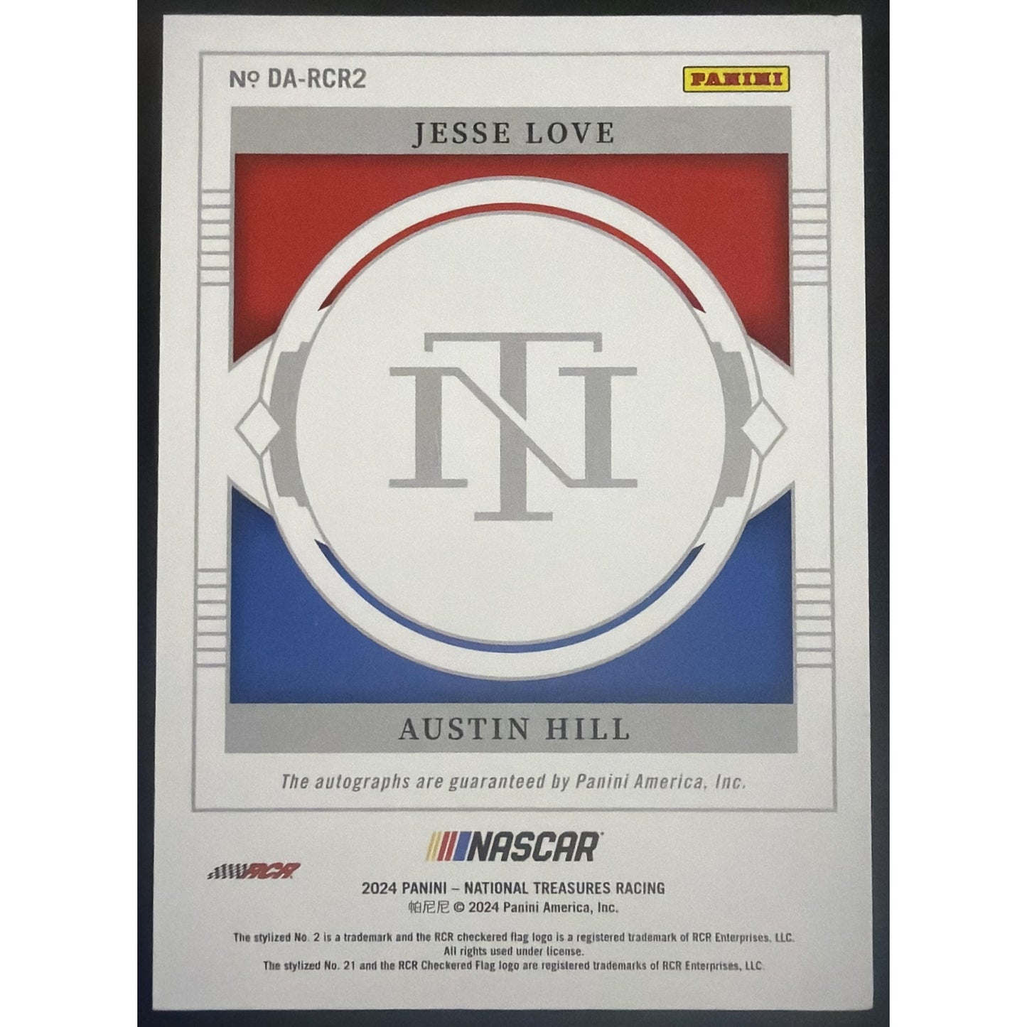 2024 Panini National Treasures Austin Hill Jesse Love #8 Dual Auto Holo Gold /10