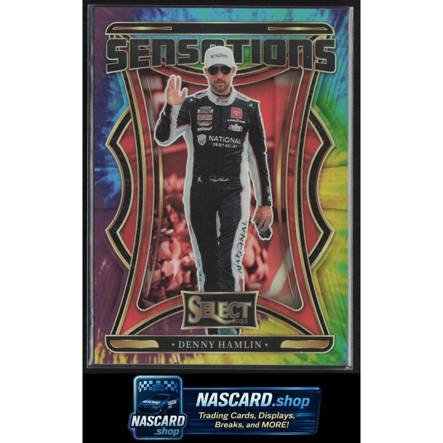2025 Panini Select #8 Denny Hamlin Sensations Tie-Dye Prizms #/25