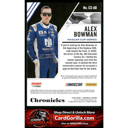 2020 Panini Chronicles #CS-AB Alex Bowman Chronicles Swatches Holo Gold #/10