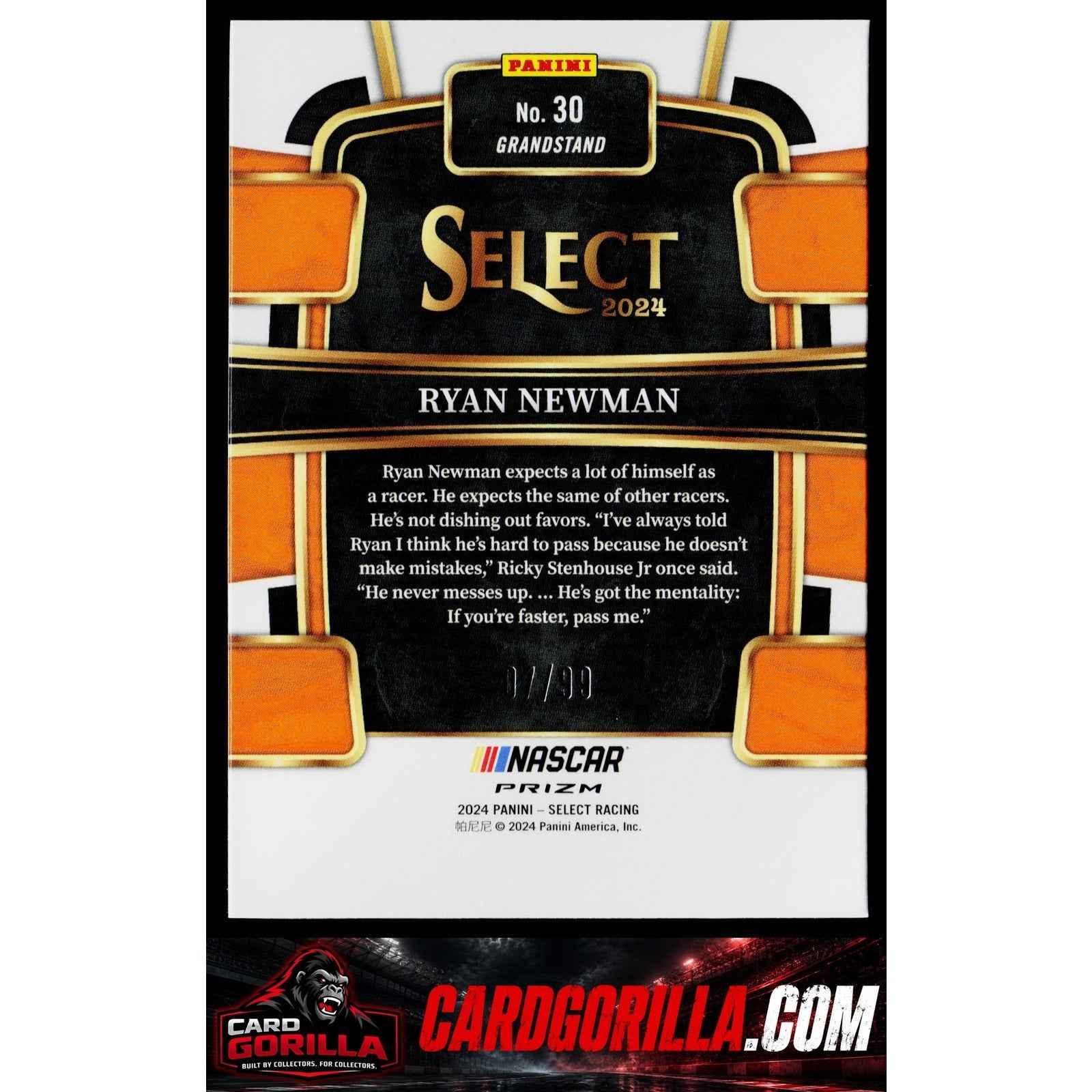2024 Panini Select #30 Ryan Newman White Prizms #/99