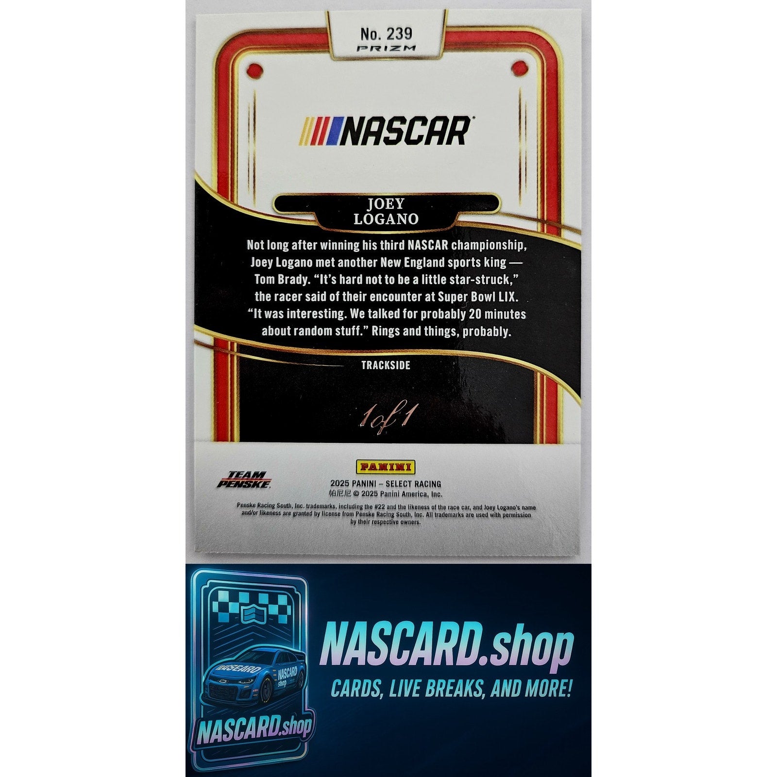 2025 Panini Select Racing #239 Joey Logano Trackside Black Prizms #1/1 - NASCARD.shop