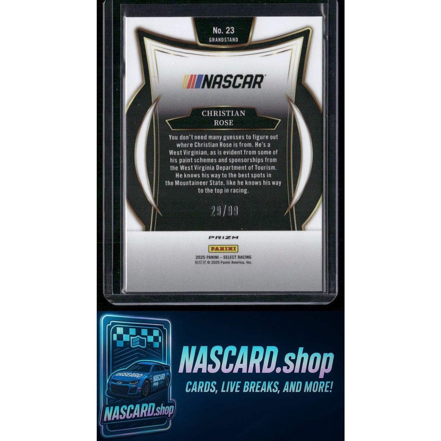 2025 Panini Select #23 Christian Rose White Prizms #/99 - NASCARD.shop