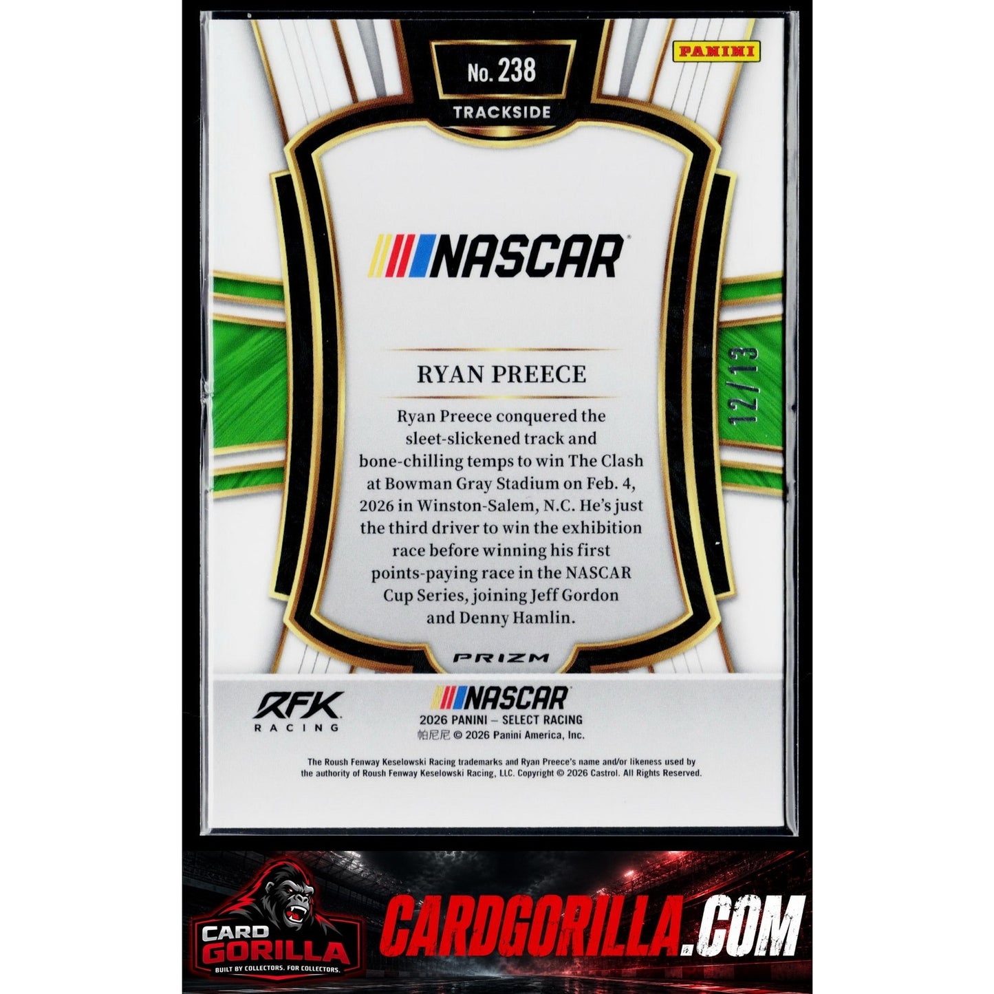 2026 Panini Select #238 Ryan Preece Trackside Gold Power Plaid #/13