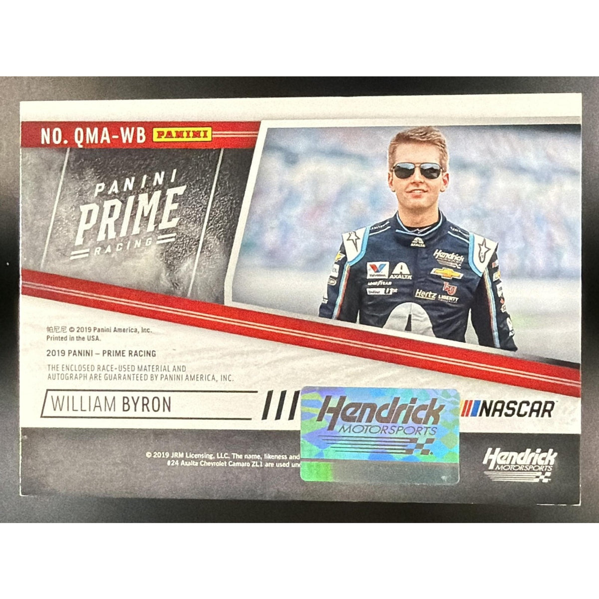2019 Panini Prime William Byron #QMA-WB Quad Materials Auto Laundry Tags 1/1